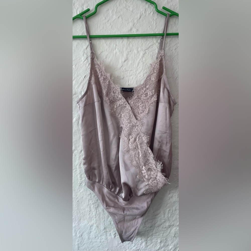 Abercrombie & Fitch Taupe All In One Bodysuit Cami Top lace Trim Thong S